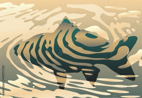 Vector background design of a fish in a pool of ripples