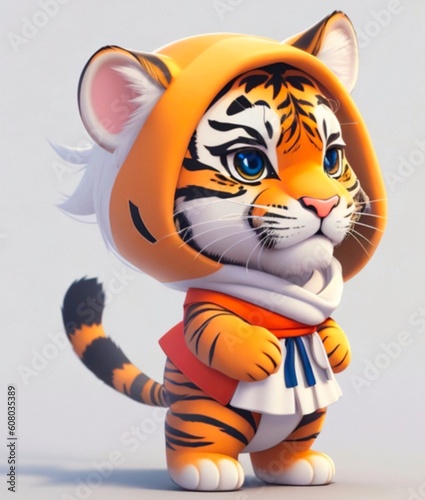 Tigers cute cartoon character with hood 
