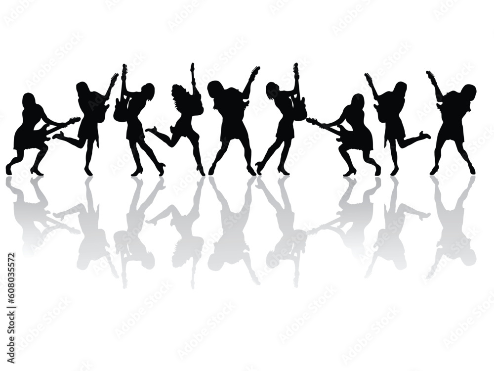 © Designpics - vector eps10 illustration of female silhouettes playing the e-guitar © Designpics - vector eps10 illustration of female silhouettes playing the e-guitar