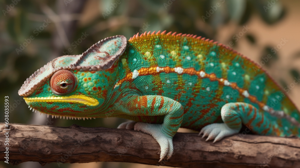 a colorful yemen chameleon. Generative AI