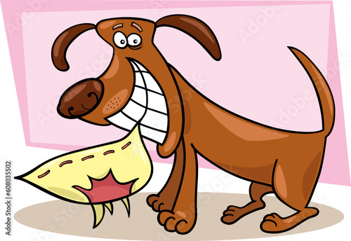 Illustration of rude dog with pillow
