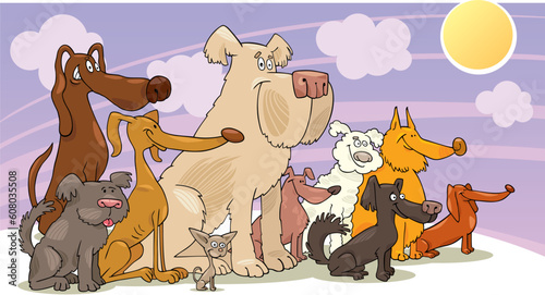 Illustration of dogs doing sit stay