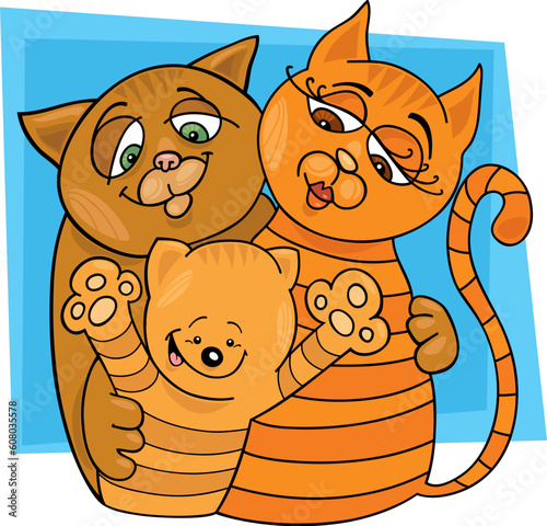 illustration of cheerful cats family