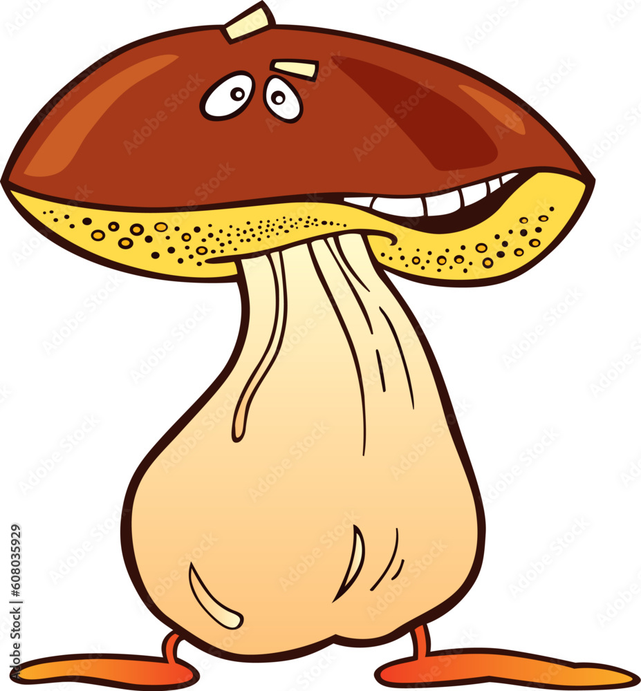 Cartoon illustration of funny mushroom on walk Cartoon illustration of funny mushroom on walk