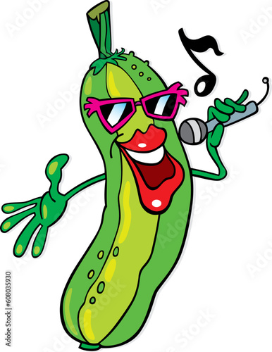 Cartoon illustration of funny cucumber singing
