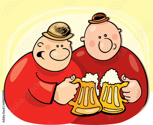 Illustration of two guys drinking beer