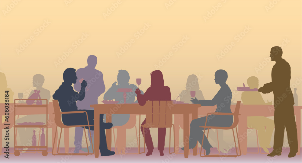 Editable vector scene of people eating in a restaurant Editable vector scene of people eating in a restaurant