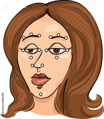 Illustration of acupressure points on face