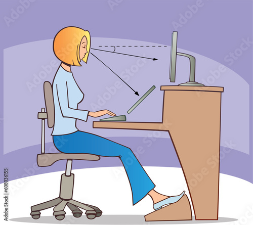 Illustration of proper way of working on computer