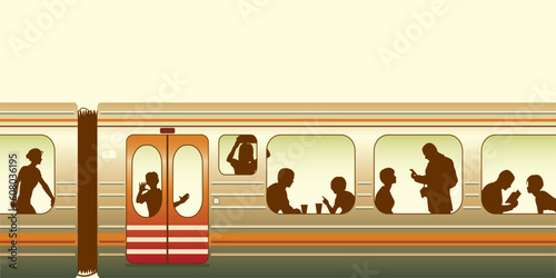 Editable vector illustration of passengers on a train