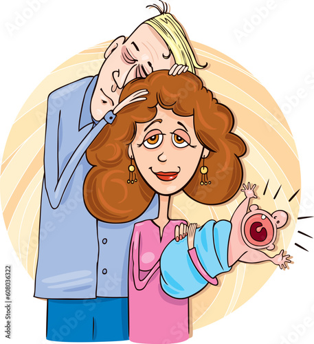 Illustration of Young couple with baby