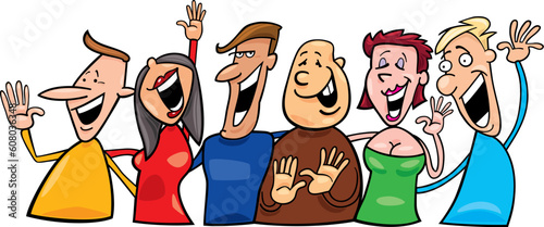 Cartoon vector illustration of group of happy people