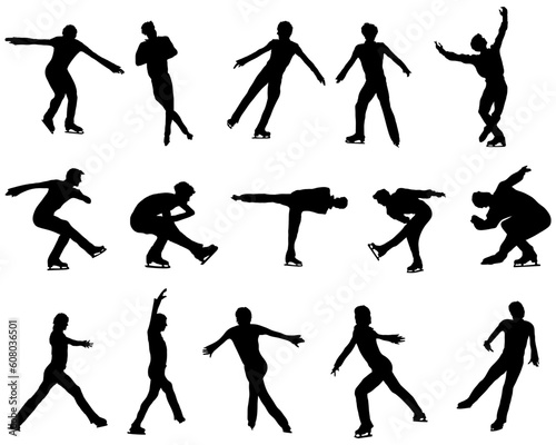 Figure skate man silhouette set for design use