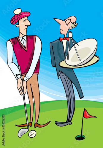 Illustration of Lord playing golf