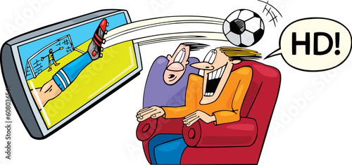 Illustration of two men watching sport on high definition television