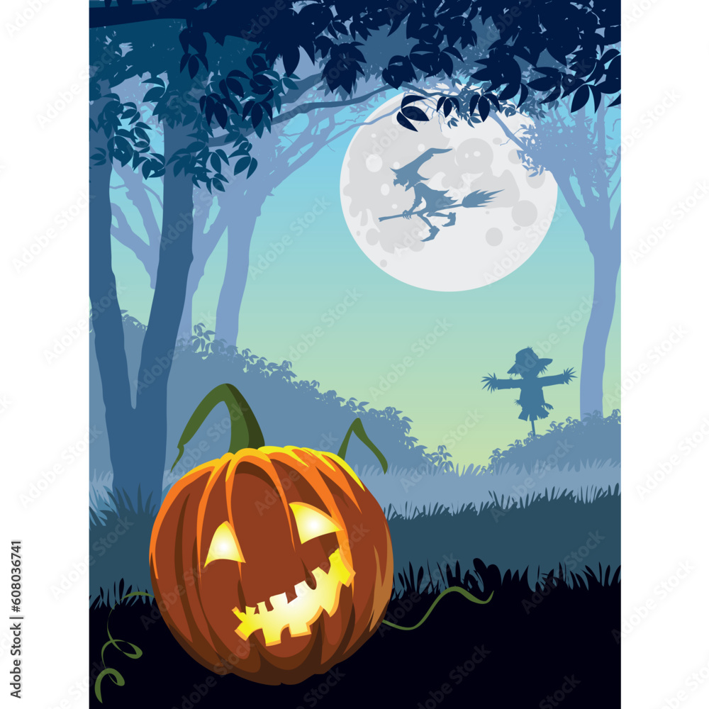 Halloween scary garden, illustration for Halloween holiday