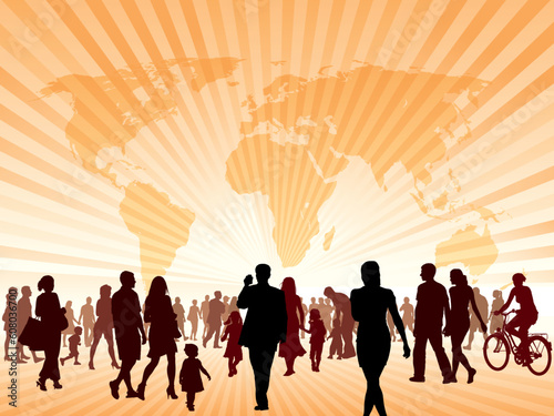 Crowd of people walking. People are going to the new better world.