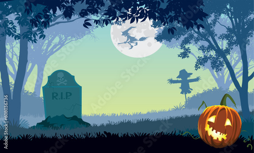 Halloween scary park, illustration for Halloween holiday