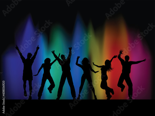 Silhouettes of people dancing on abstract background