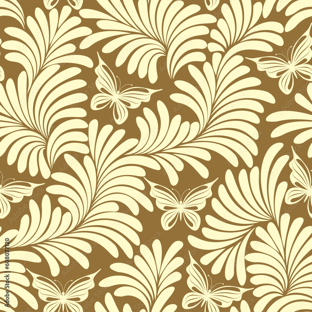 Seamless pattern from   yellow plants and  butterflies(can be repeated and scaled in any size)