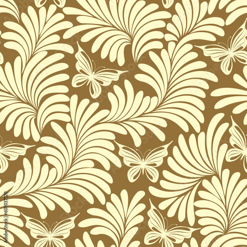 Seamless pattern from yellow plants and butterflies(can be repeated and scaled in any size)