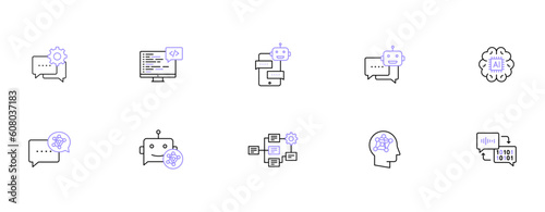 Simple Vector outline, line icon set of Intelligent conversation, Language model symbol collection, Smart language chat, chatbot icons on transparent background. 