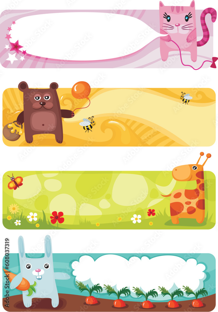 vector illustration of a cute animal card set vector illustration of a cute animal card set