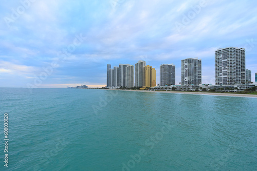 View of Sunny Isles Beach from the pier during cloudy winter eveninf (Florida, USA) © João Kermadec