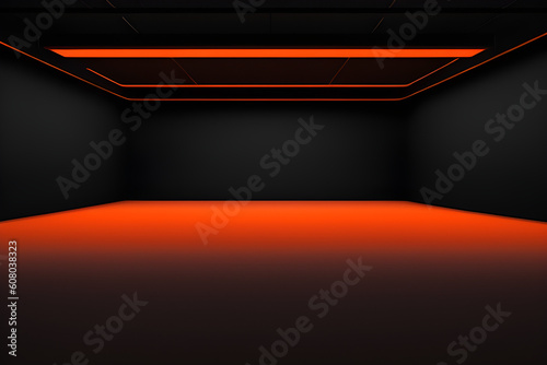 Abstract orange studio background for product presentation empty room with shadows. 3D-room with copy space