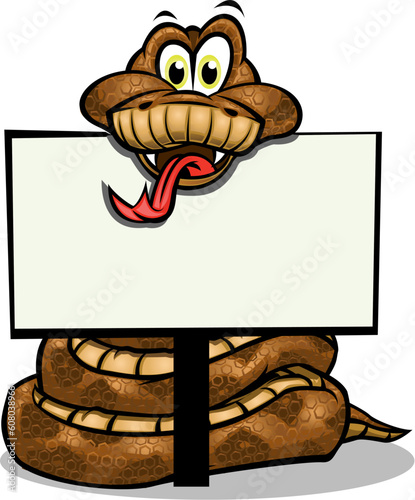 Cute Snake holding up sign.Separated into layers for easy editing.