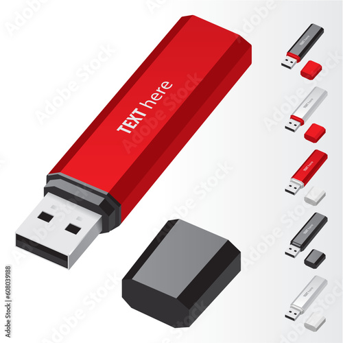 Red USB Flash Drive vector icons.