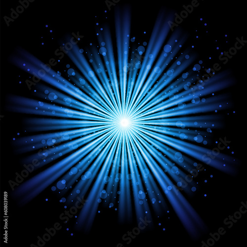 Blue burstiong star isolated in black space