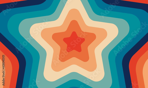 Star psychedelic groovy hippie retro vintage background. Vector illustration