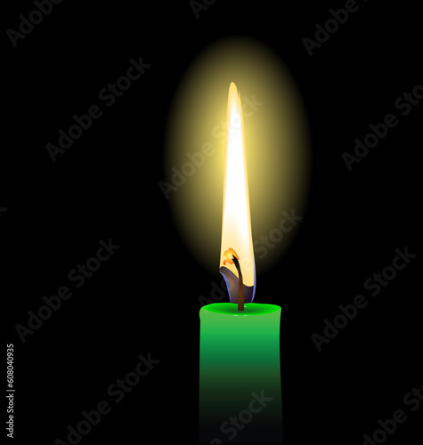 Realistic illustration of green candle isolated on black background - vector