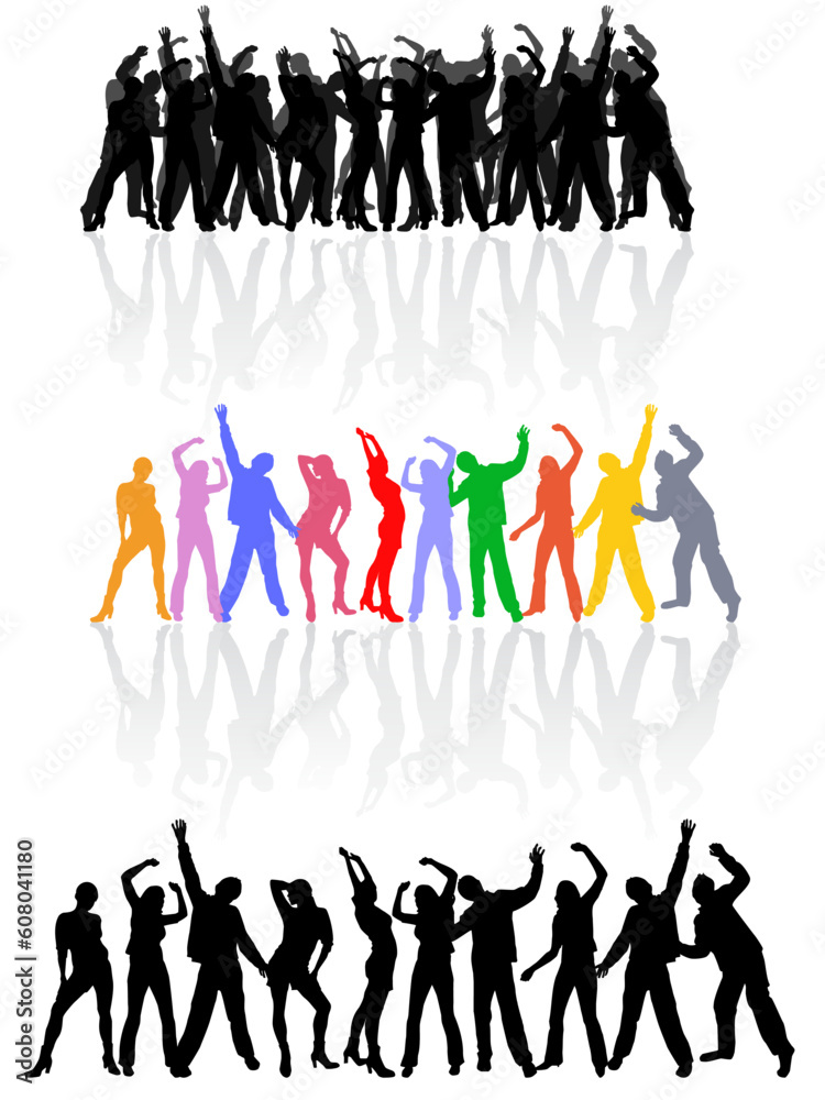vector eps10 illustration of dancing people silhouettes