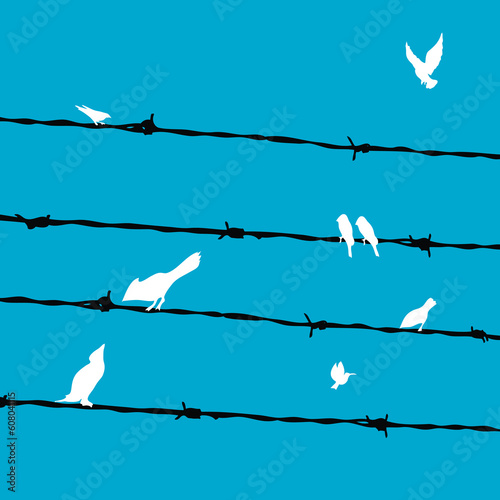 vector illustration of some birds on wires