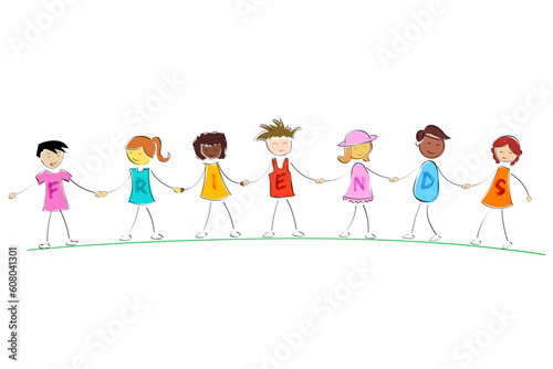 illustration of friends standing while holding hand of each other