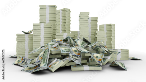 Big stacks of US dollar notes. A lot of money isolated on transparent background. bundles of cash, dollars, usd, usa, heap of money photo