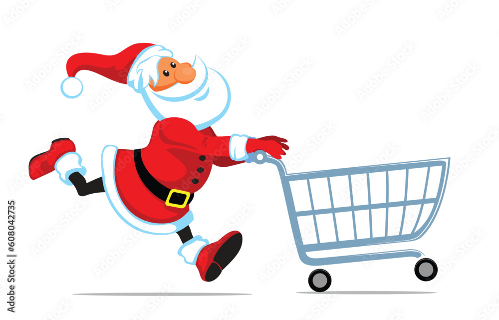 cute cartoon santa run with empty cart cute cartoon santa run with empty cart