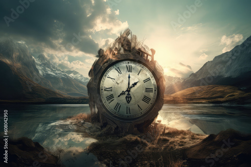 Clock background, time and life concept, generative AI