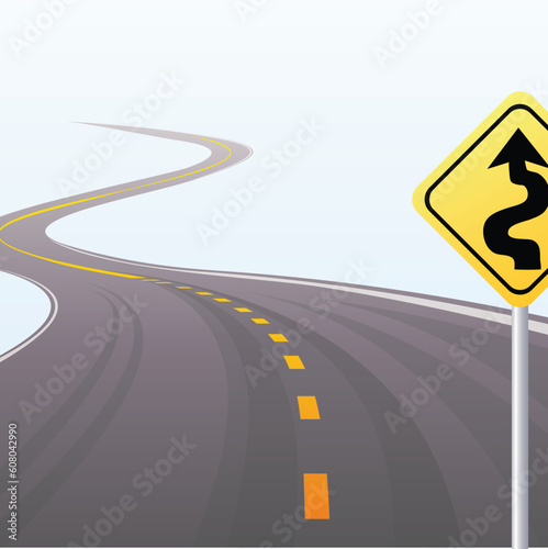 The asphalted road leaving in a distance on a white background.Vector