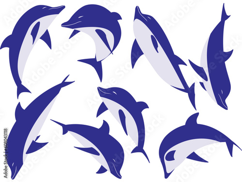 Sea animal dolphins in a vector isolated on a white background