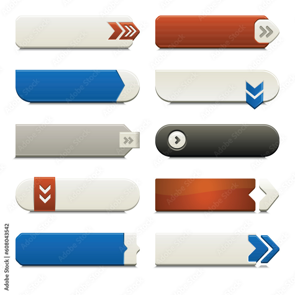 Ten call to action buttons, with different styles and shapes. Made with Global Swatches. Ten call to action buttons, with different styles and shapes. Made with Global Swatches.