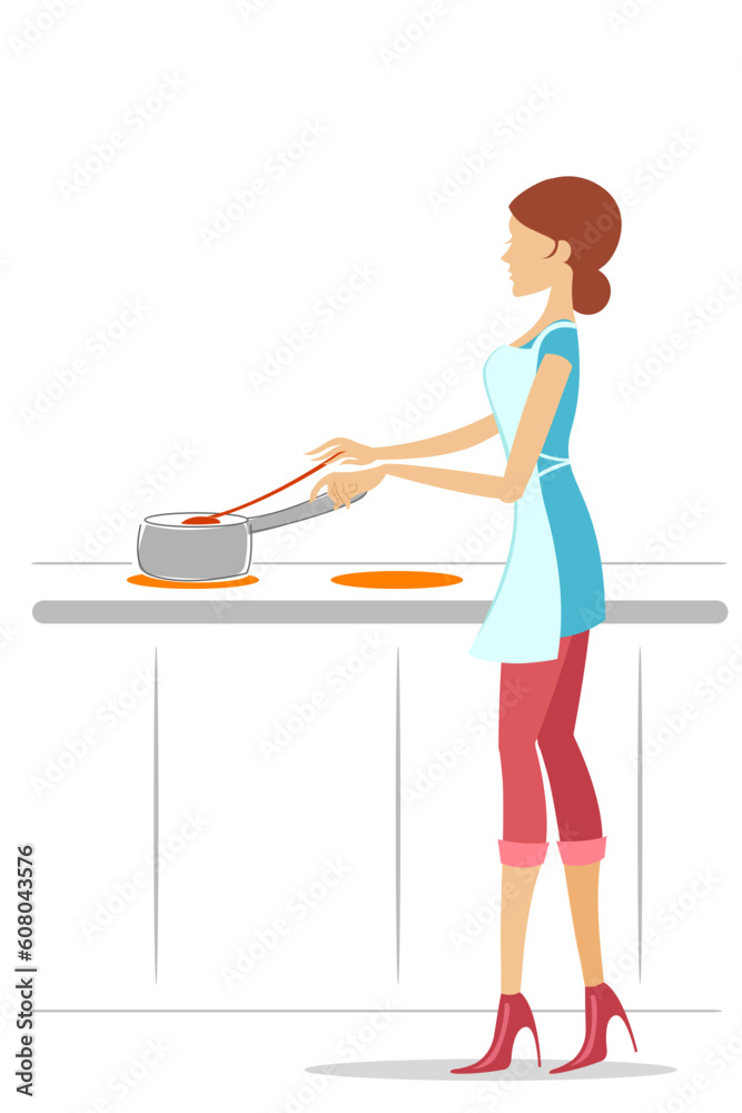 Fototapeta premium illustration of cooking by a girl with white background
