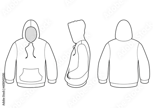 Template vector illustration of a blank hooded sweater. All objects and details are isolated. Colors and transparent background color are easy to adjust/customize.