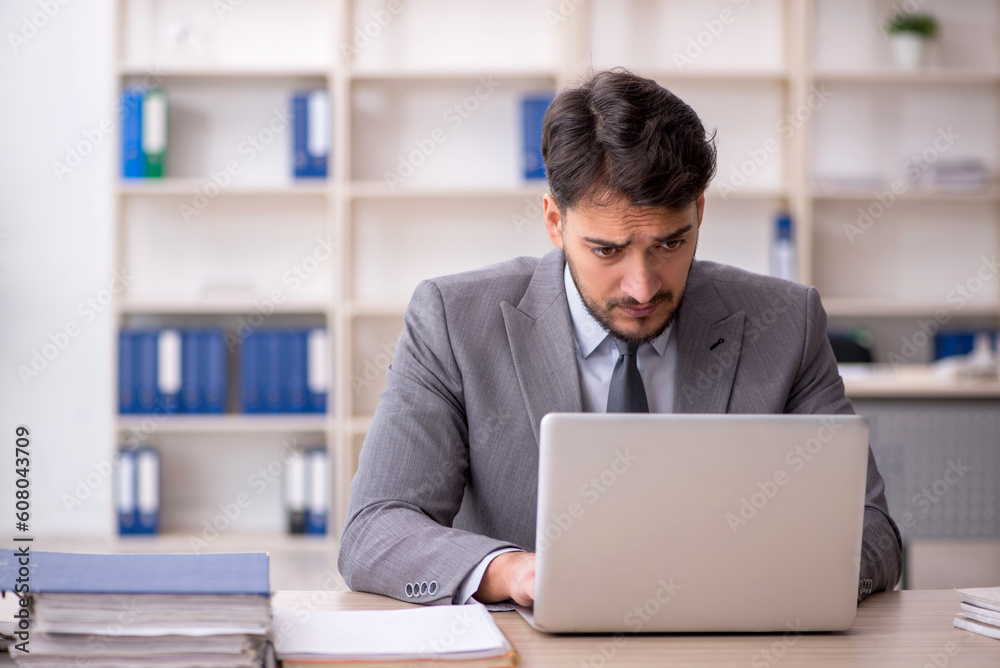 Young male employee working in the office Young male employee working in the office