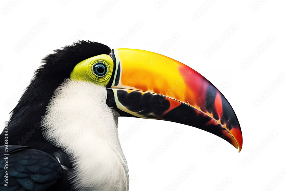 Naklejka premium Image of toucan on a white background. Bird. Wild Animals. illustration. Generative AI.