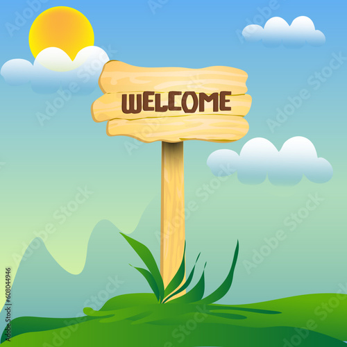 wooden sign welcome text