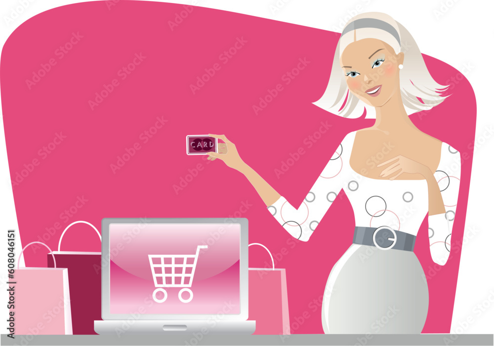 Vector illustration of a woman shopping on interninet Vector illustration of a woman shopping on interninet