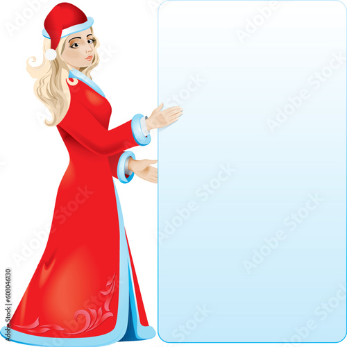 Snow maiden with white blank. Vector illustration on white background